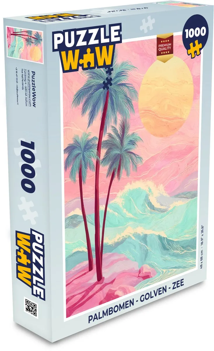 PuzzleWow Legpuzzel 1000 Stuks Palmbomen - Golven - Zee
