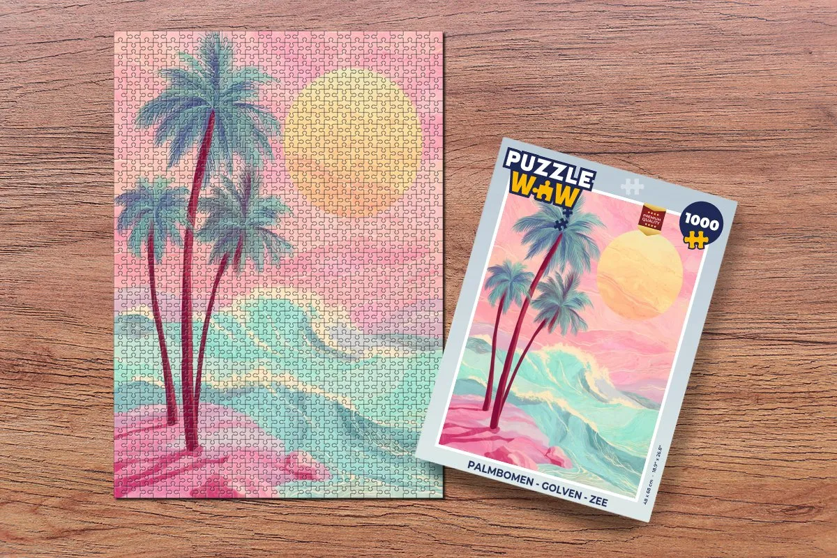 PuzzleWow Legpuzzel 1000 Stuks Palmbomen - Golven - Zee