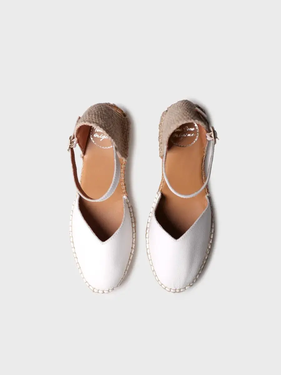 Dames leren espadrille met sleehak