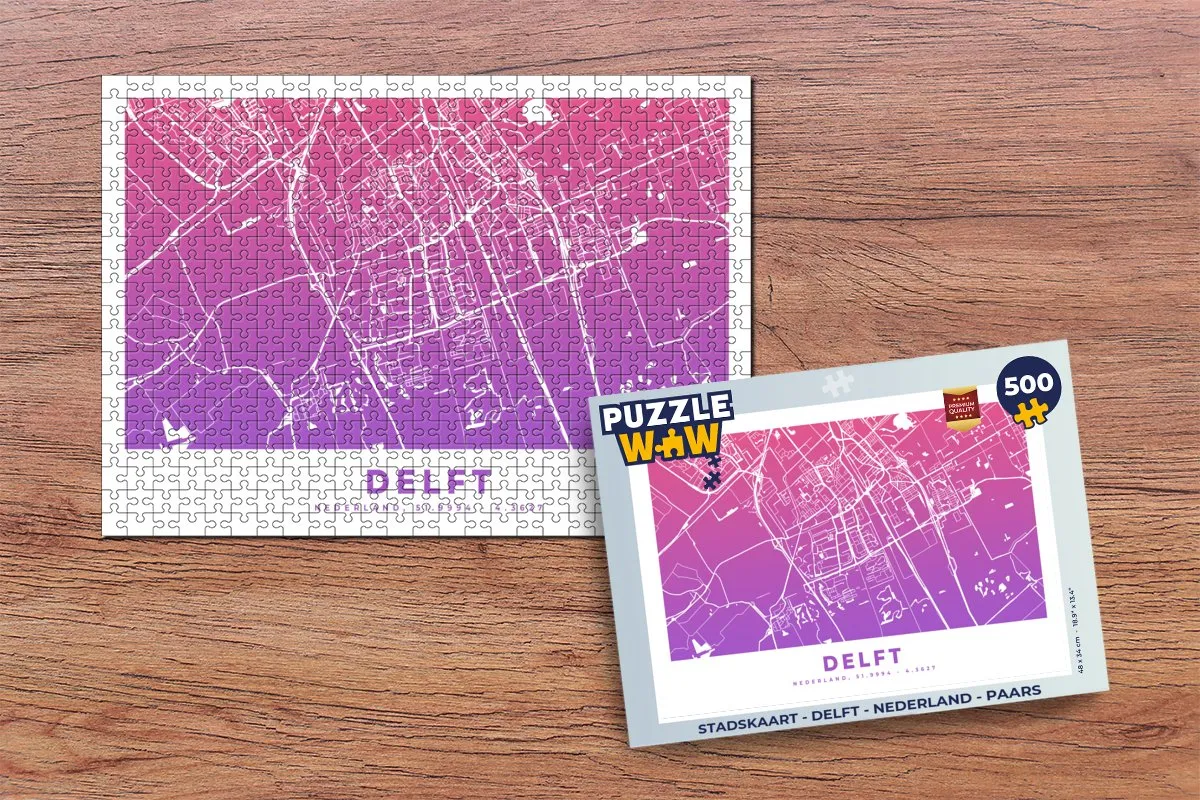 PuzzleWow Stadskaart Delft Nederland Legpuzzel 500 Stuks - Multicolor