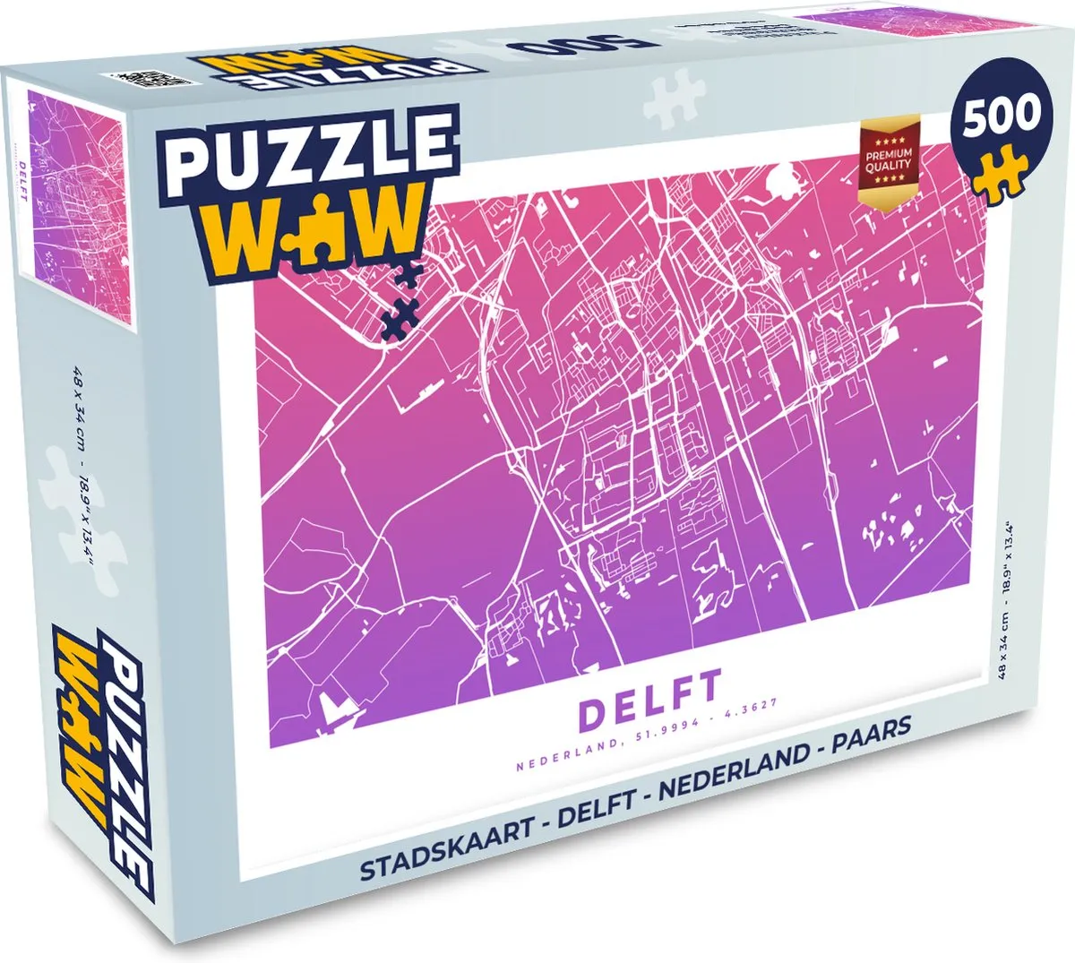 PuzzleWow Stadskaart Delft Nederland Legpuzzel 500 Stuks - Multicolor