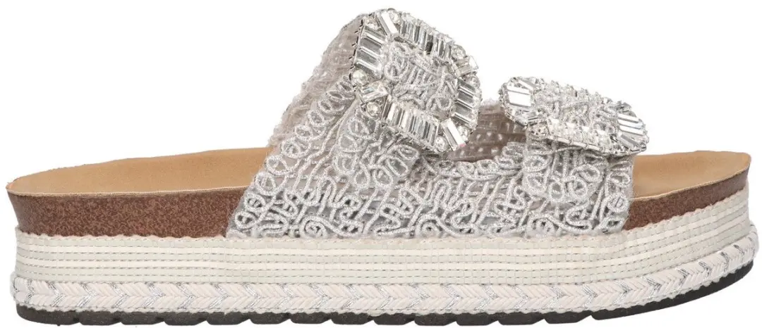 La Strada Platform Slipper Zilver Raffia