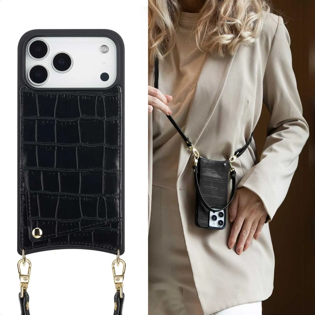 Selencia Hoesje iPhone 17 Pro Max - Croco Backcover Zwart