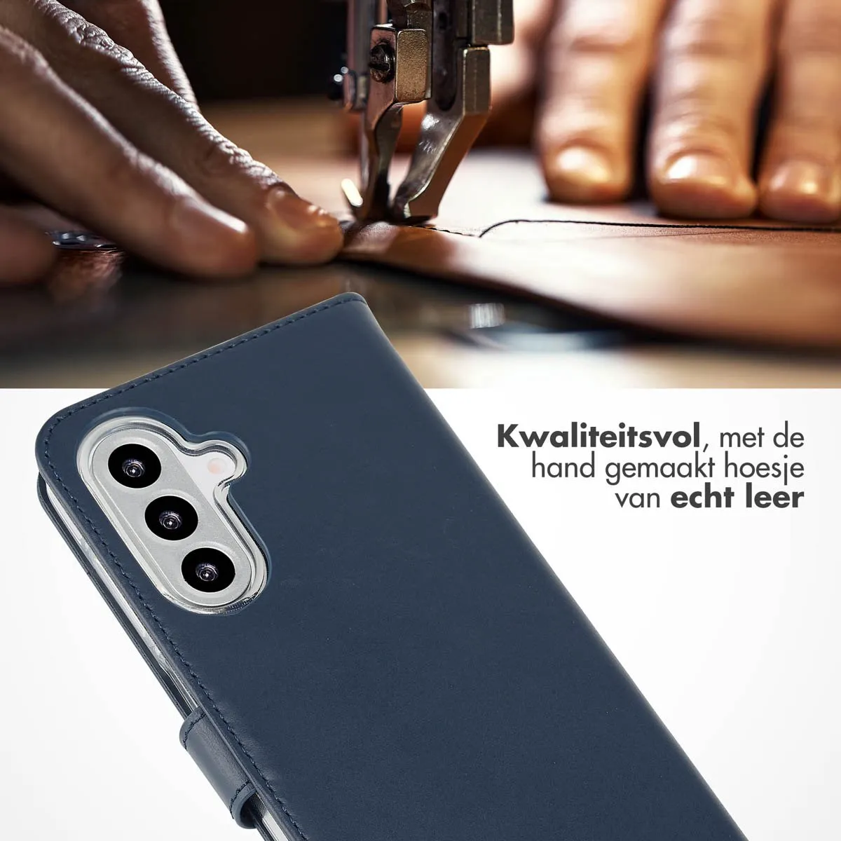 Selencia Hoesje Samsung Galaxy A26 Bookcase - Echt Leder Blauw - 3 Pasjes