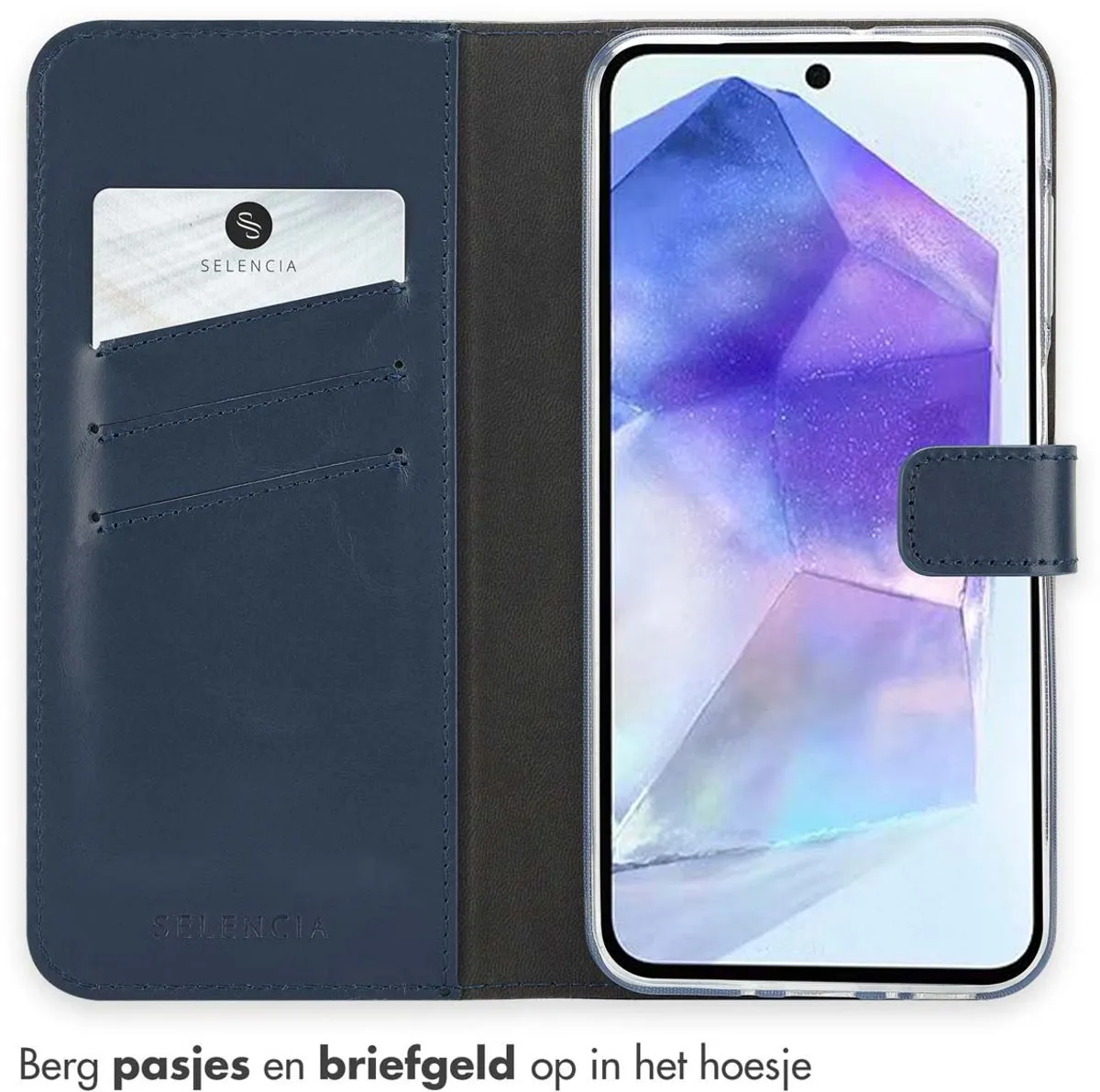 Selencia Hoesje Samsung Galaxy A26 Bookcase - Echt Leder Blauw - 3 Pasjes
