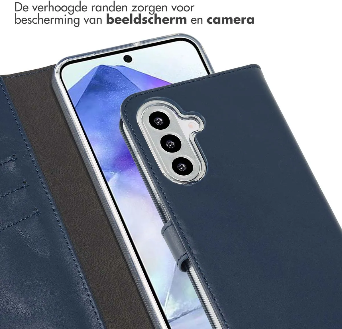 Selencia Hoesje Samsung Galaxy A26 Bookcase - Echt Leder Blauw - 3 Pasjes