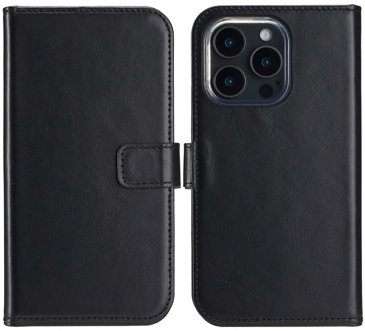 Selencia Hoesje iPhone 16 Pro Max - Echt Lederen Bookcase 3 Pasjes - Zwart