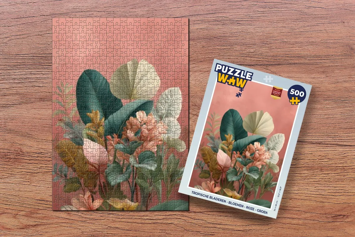 PuzzleWow Tropische Bladeren Legpuzzel 500 Stuks - Roze/Groen