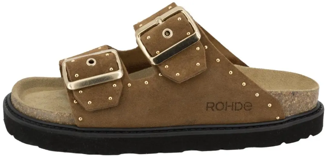 Rohde Slipper Soft Cork Footbed Cognac Suede Studs 5536-76