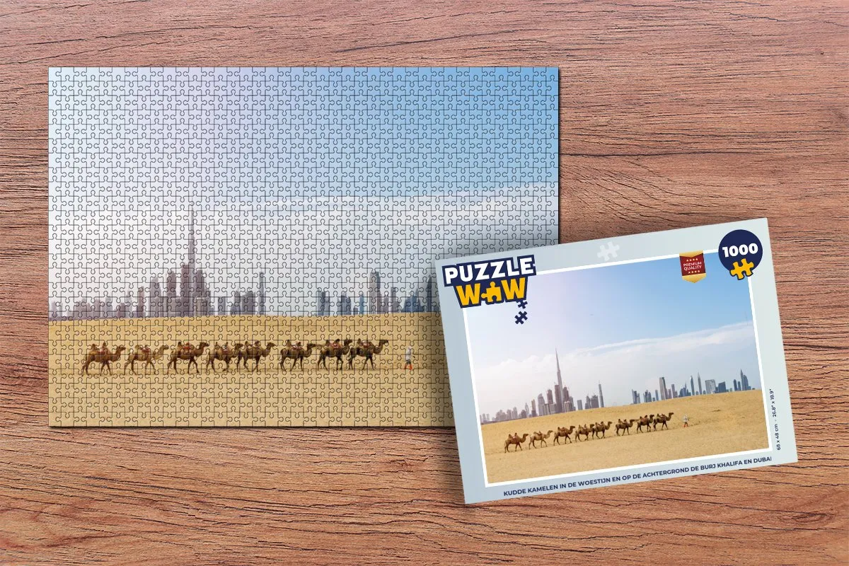 PuzzleWow Legpuzzel Kudde Kamelen Dubai 1000 Stuks - Multicolor