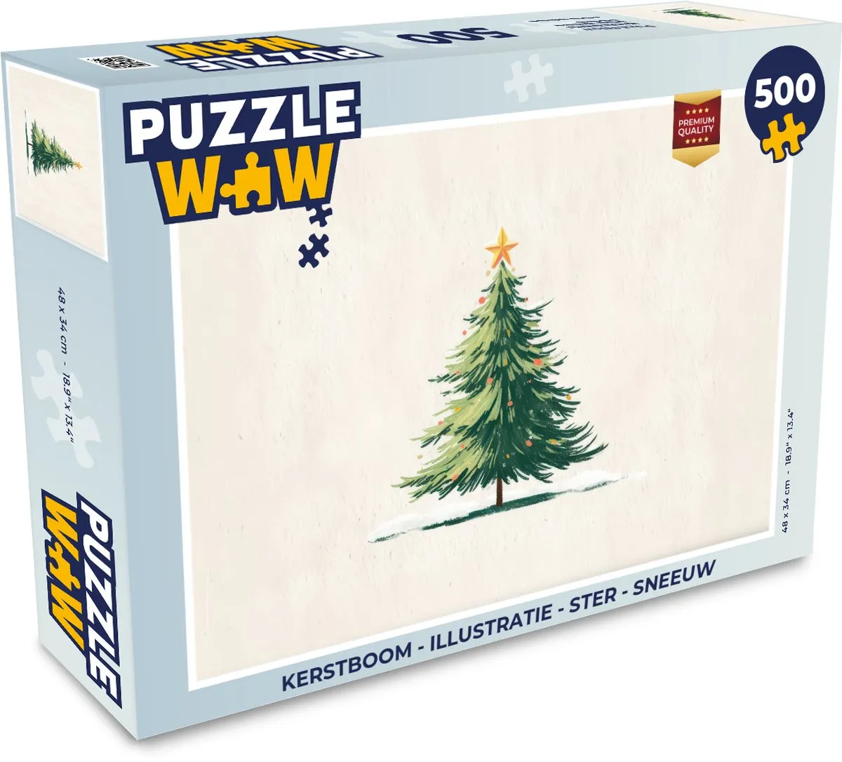 PuzzleWow Kerstboom Illustratie Puzzel 500 Stuks - Ster & Sneeuw