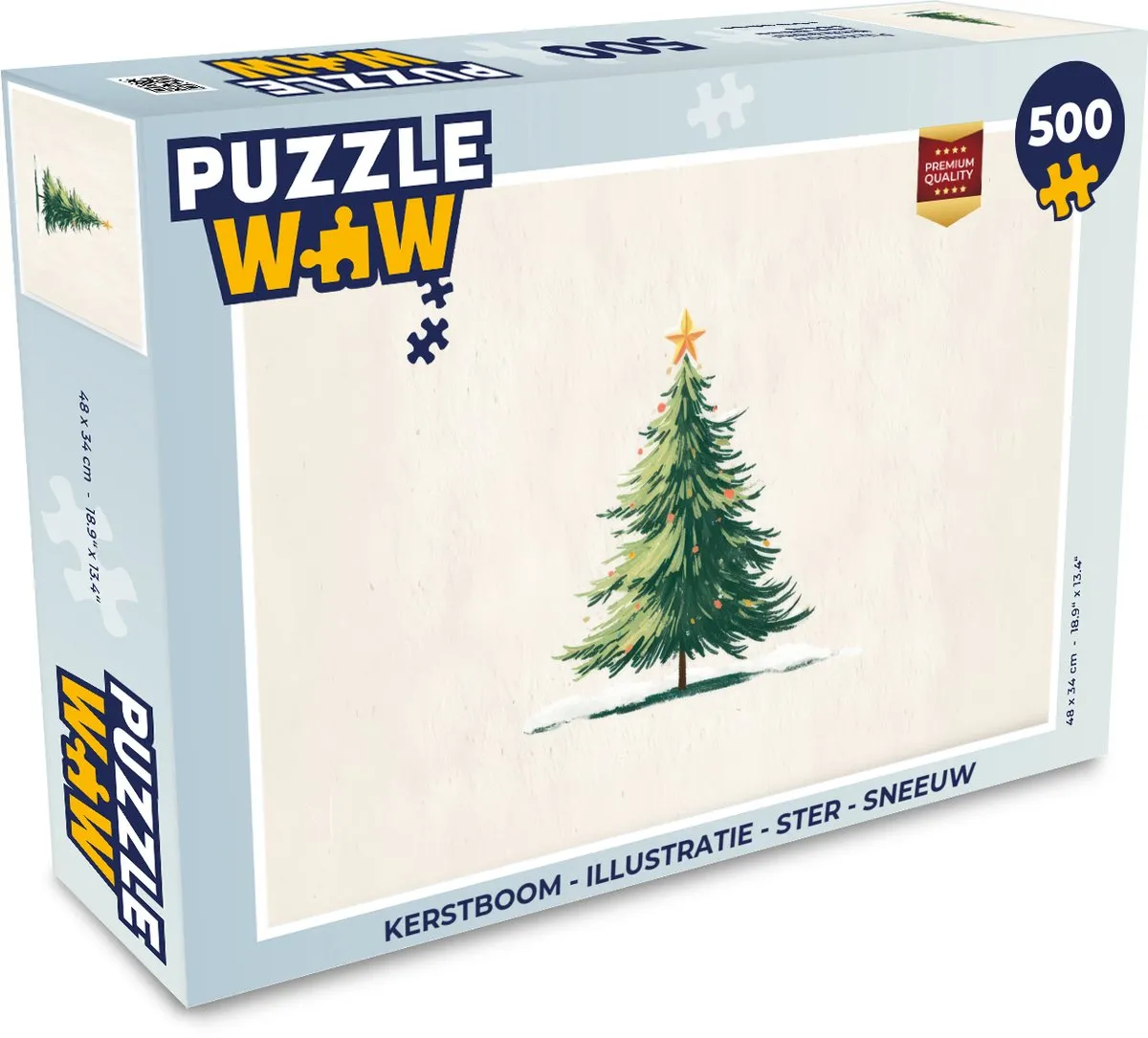 PuzzleWow Kerstboom Illustratie Puzzel 500 Stuks - Ster & Sneeuw