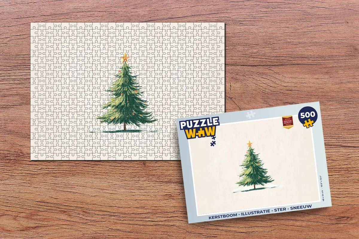 PuzzleWow Kerstboom Illustratie Puzzel 500 Stuks - Ster & Sneeuw