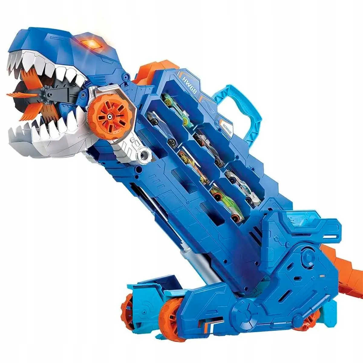 Hot Wheels T-Rex Mega Transporter Speelset - 2 Auto's - Blauw/Oranje