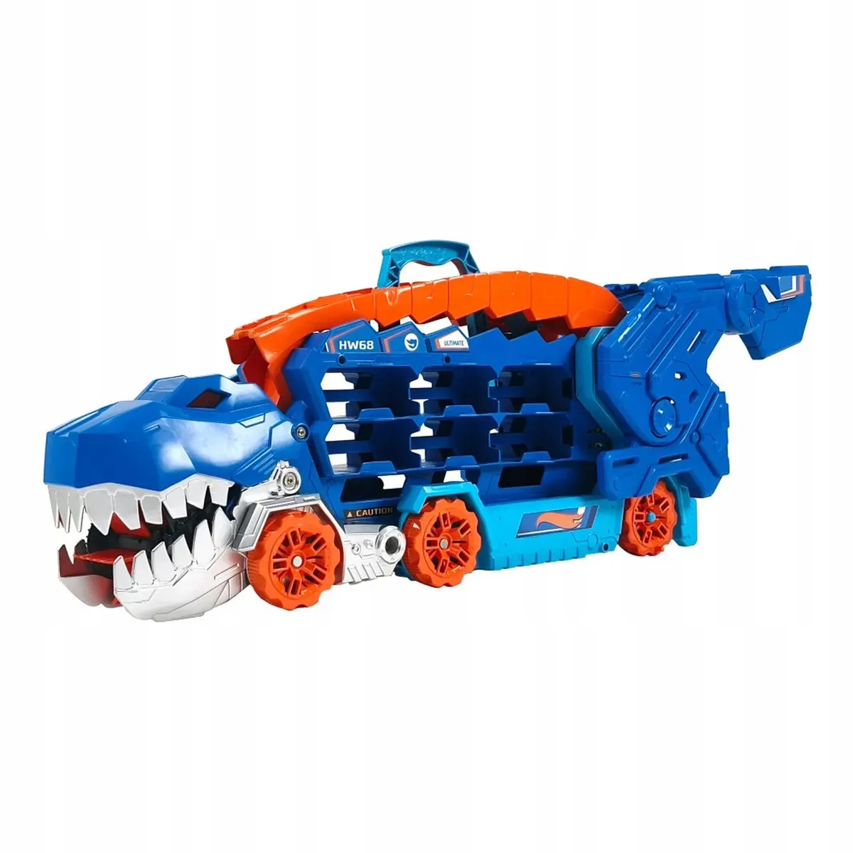 Hot Wheels T-Rex Mega Transporter Speelset - 2 Auto's - Blauw/Oranje