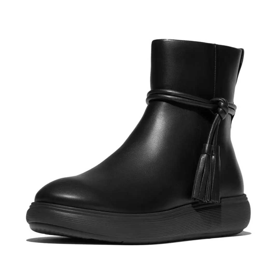 FitFlop IQ-Comff Tassel Leather Short Boots ZWART