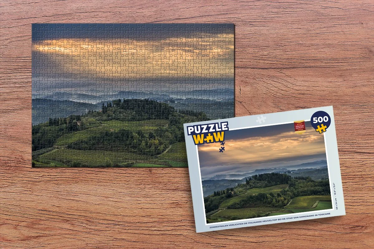 PuzzleWow Legpuzzel Zonnestralen San Gimignano 500 Stuks - Multicolor