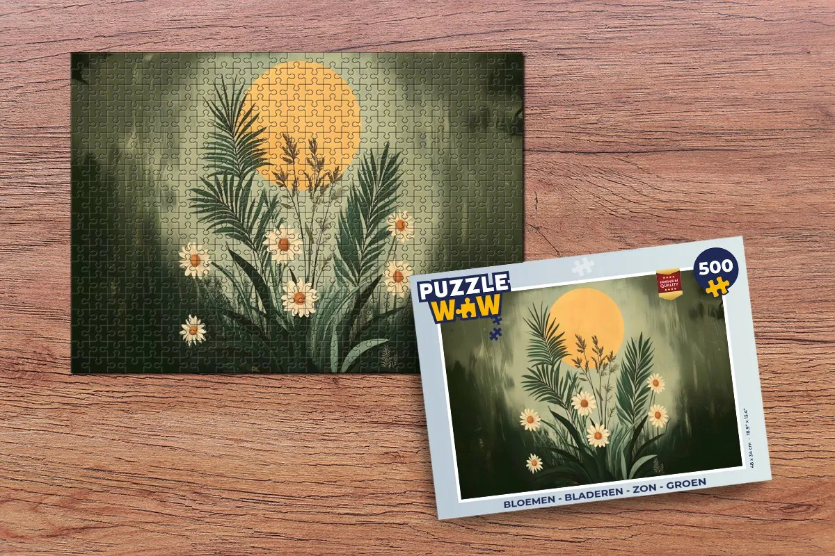 PuzzleWow Legpuzzel 500 Stuks - Bloemen/Bladeren/Zon Groen