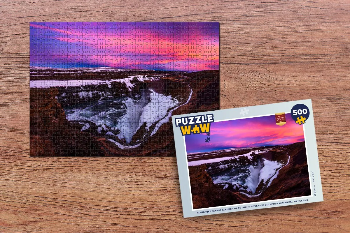 PuzzleWow Legpuzzel Gullfoss 500 Stuks - Multicolor