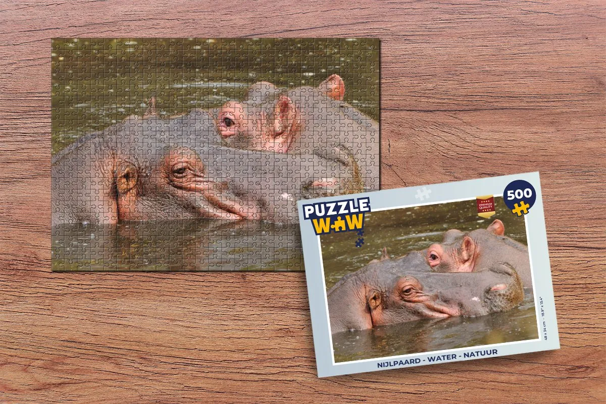PuzzleWow Nijlpaard Water Natuur Legpuzzel 500 Stuks - Multicolor