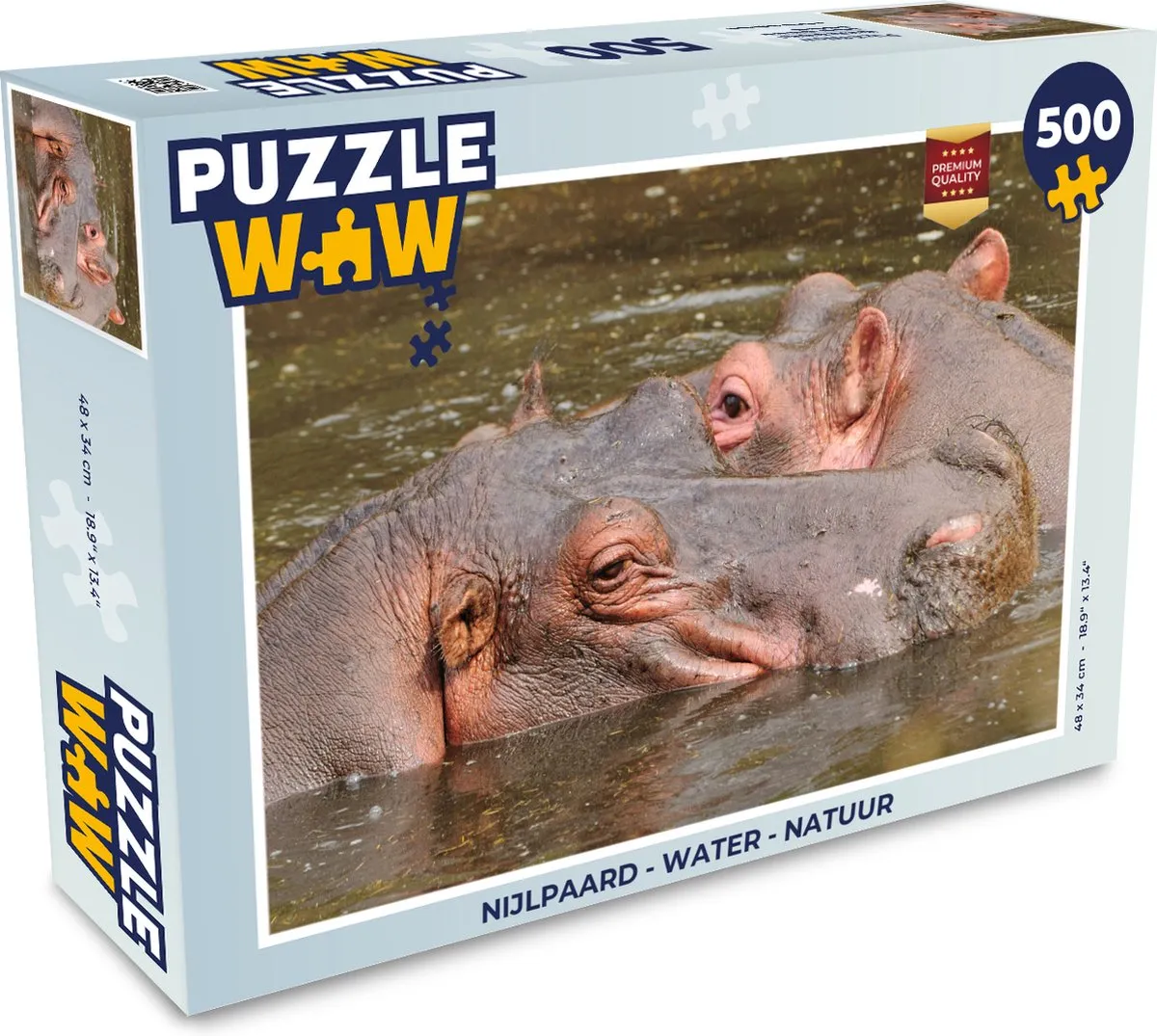 PuzzleWow Nijlpaard Water Natuur Legpuzzel 500 Stuks - Multicolor