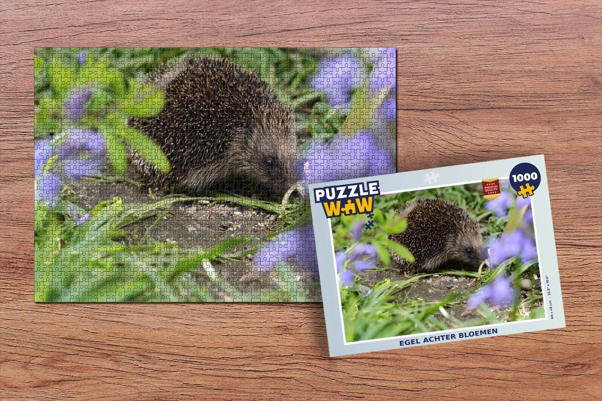 PuzzleWow Legpuzzel Egel achter bloemen 1000 Stuks - Multicolor