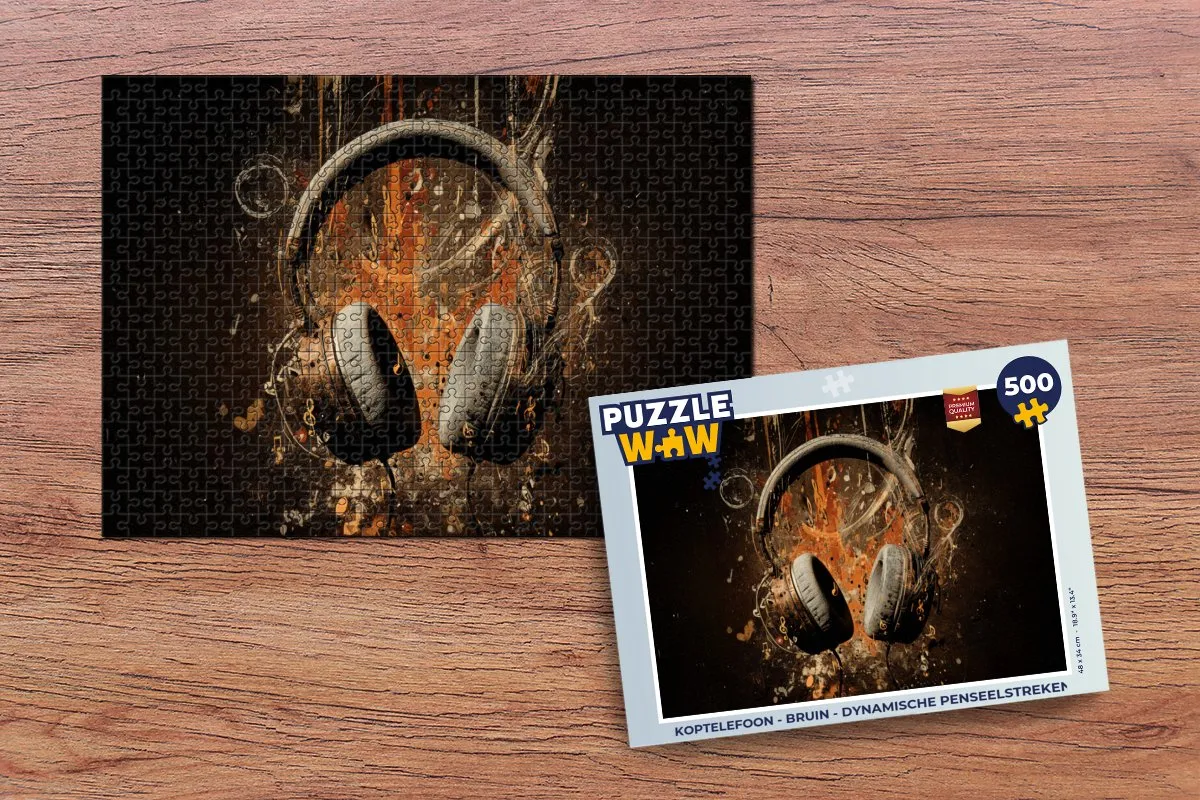 PuzzleWow Koptelefoon Puzzel 500 Stuks - Bruin