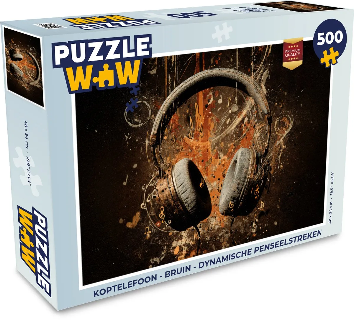 PuzzleWow Koptelefoon Puzzel 500 Stuks - Bruin