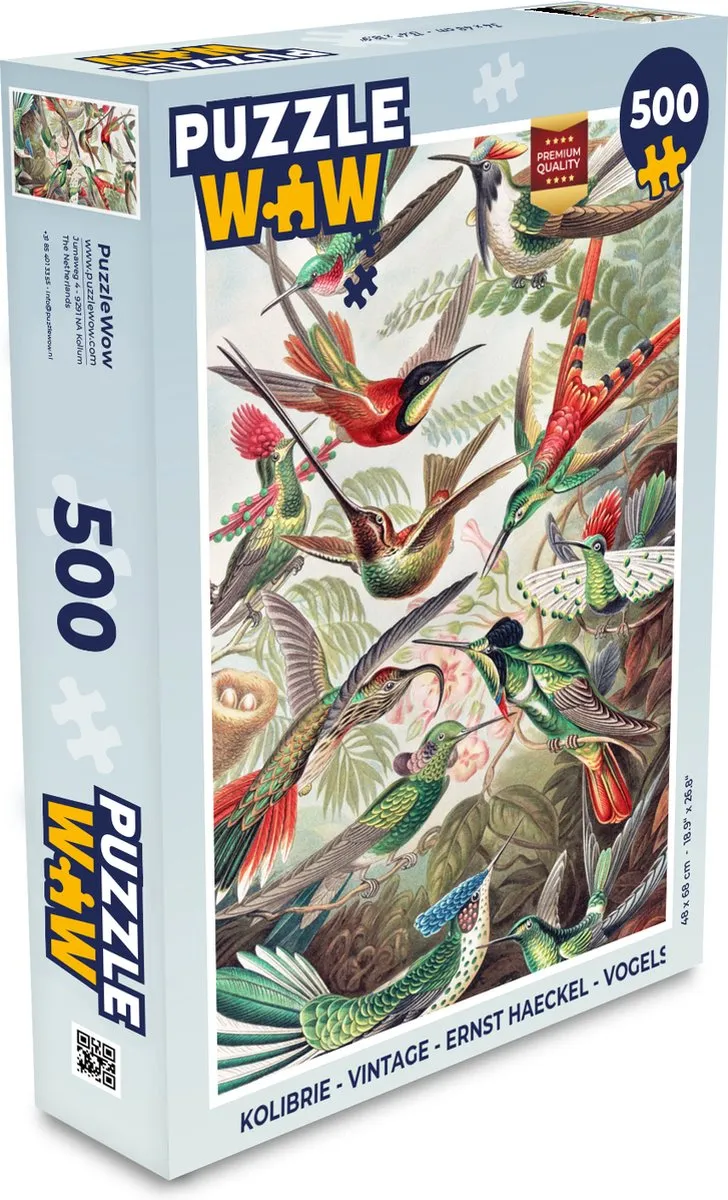 PuzzleWow Kolibrie Legpuzzel 500 Stuks - Ernst Haeckel - Multicolor