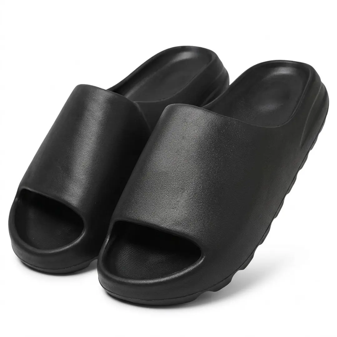 Zwarte badslippers unisex EVA slippers open teen antislip instap slippers voor d