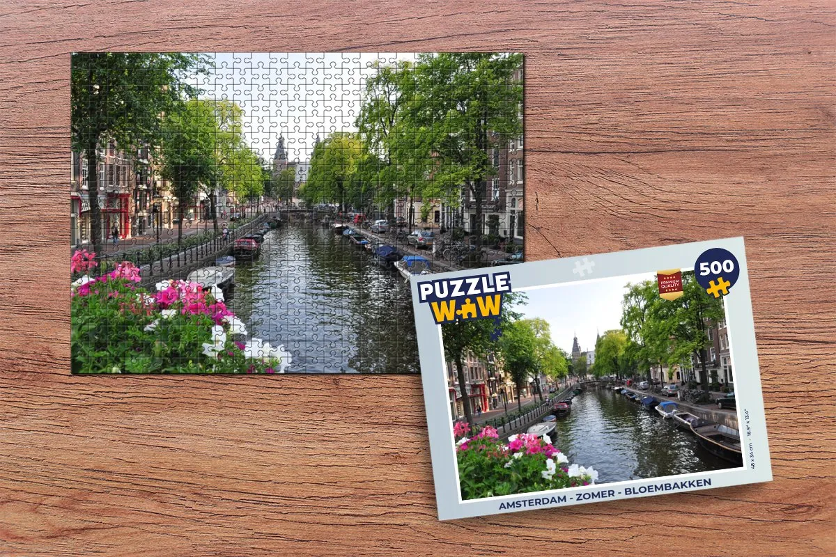 PuzzleWow Amsterdam Zomer Bloembakken Legpuzzel 500 Stuks - Multicolor