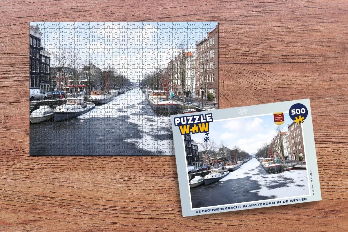 PuzzleWow De Brouwersgracht Amsterdam Winter Legpuzzel 500 Stuks - Multicolor