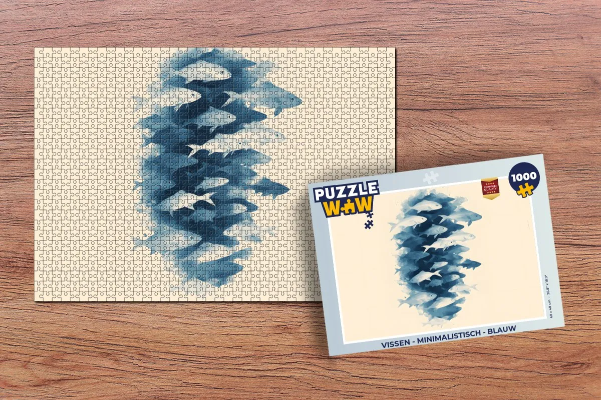 PuzzleWow Minimalistisch Vissen Puzzel 1000 Stuks - Blauw