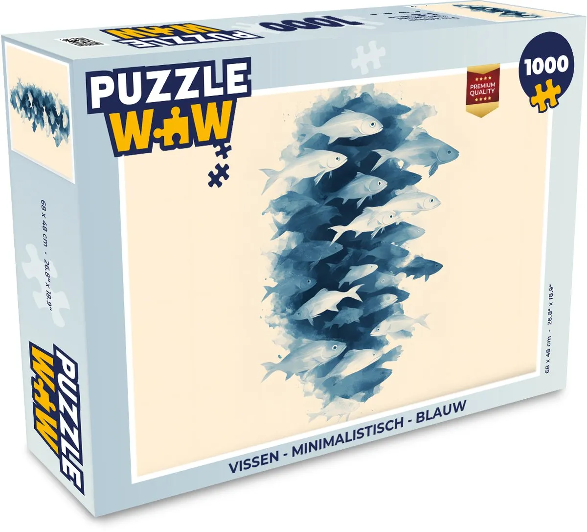 PuzzleWow Minimalistisch Vissen Puzzel 1000 Stuks - Blauw
