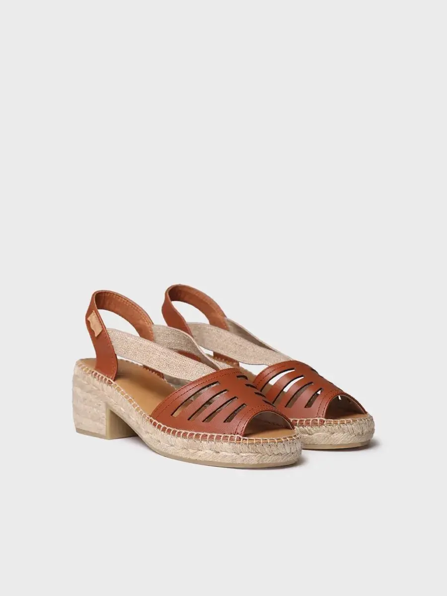 Dames leren espadrille met brede hak en elastiek