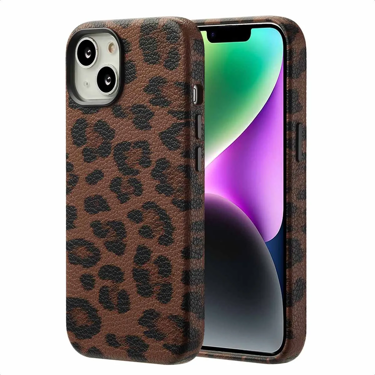 Selencia Hoesje iPhone 14 - Sabi Backcover Panterprint - Mocha Brown