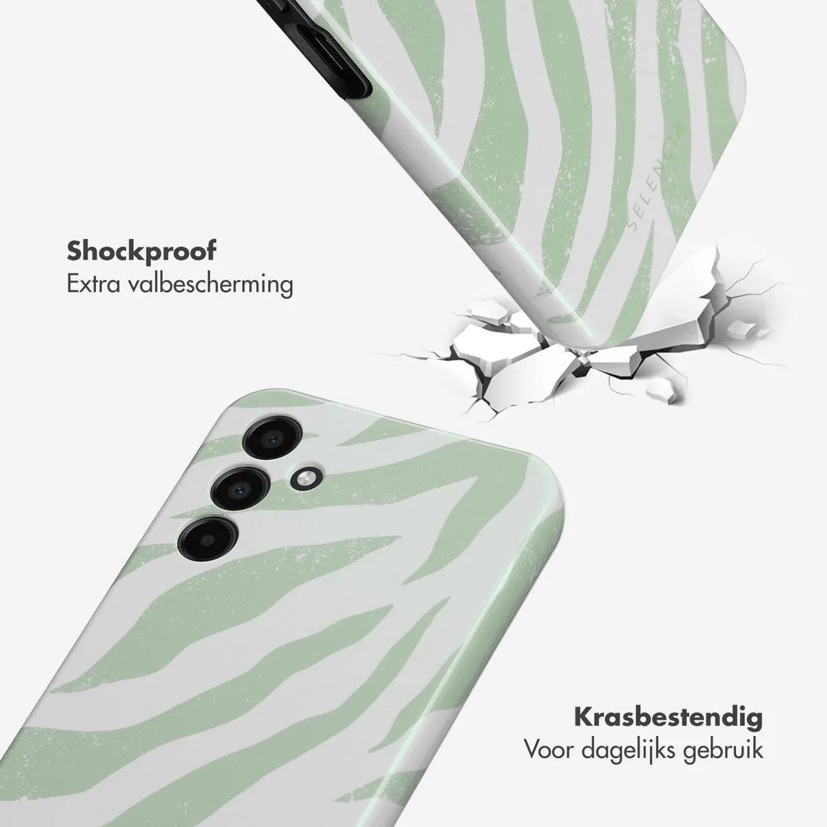 Selencia Hoesje Samsung Galaxy A15 Colorful Zebra Sage Green - afbeelding 6 van 6