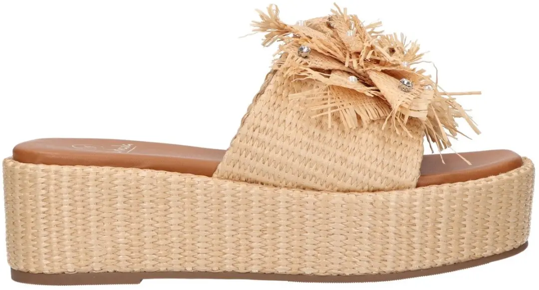 La Strada Platform Sandaal Beige Raffia