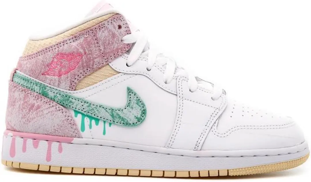 Air Jordan 1 Mid SE (GS), White/Green Glow-Artic Punch, DD1666 100, EUR 40