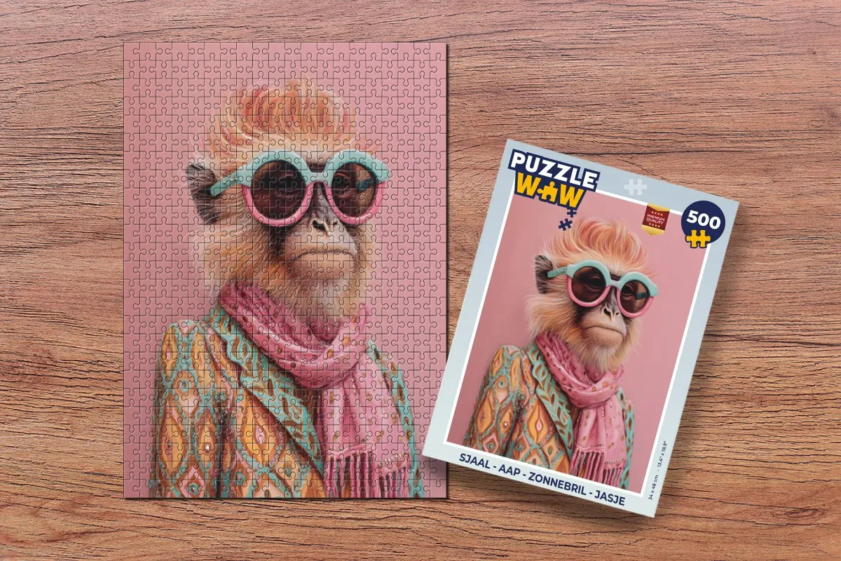 PuzzleWow Aap Legpuzzel 500 Stuks - Zonnebril Jasje
