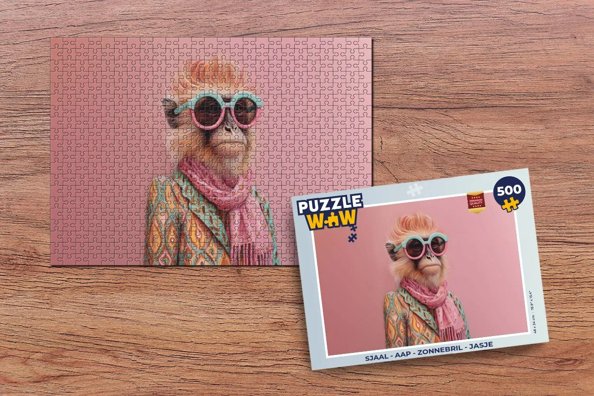 PuzzleWow Aap Legpuzzel 500 Stuks - Zonnebril Jasje