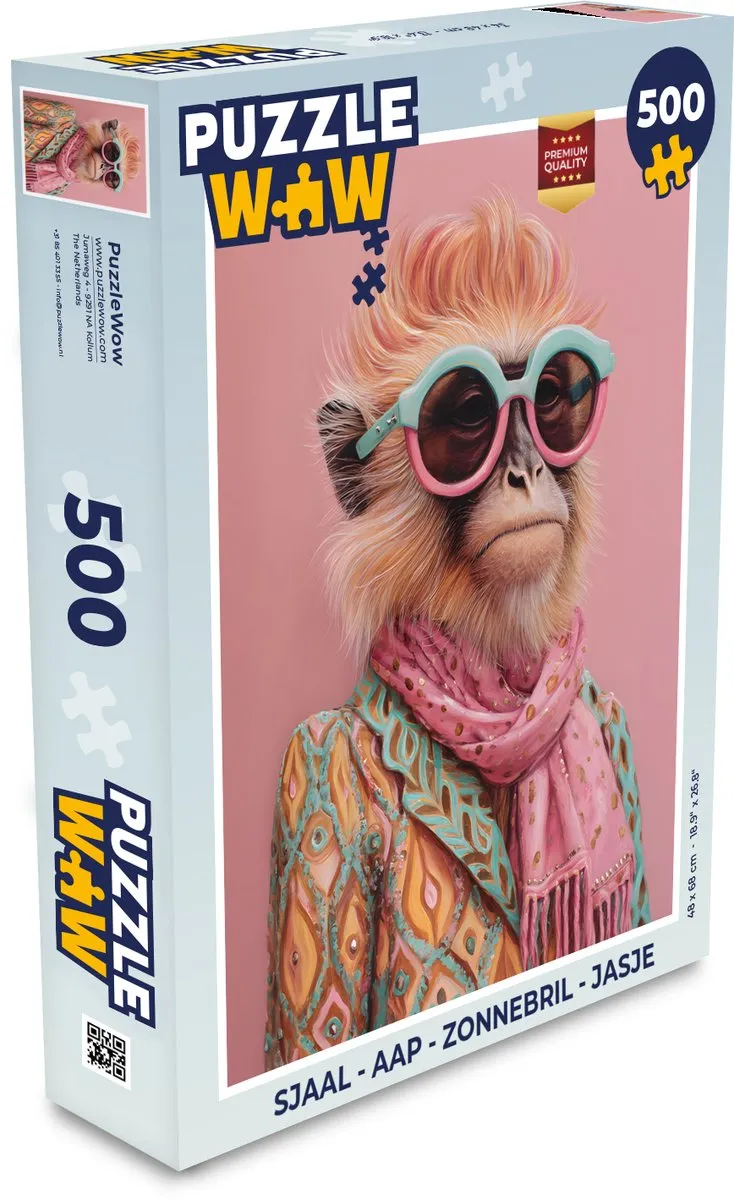 PuzzleWow Aap Legpuzzel 500 Stuks - Zonnebril Jasje