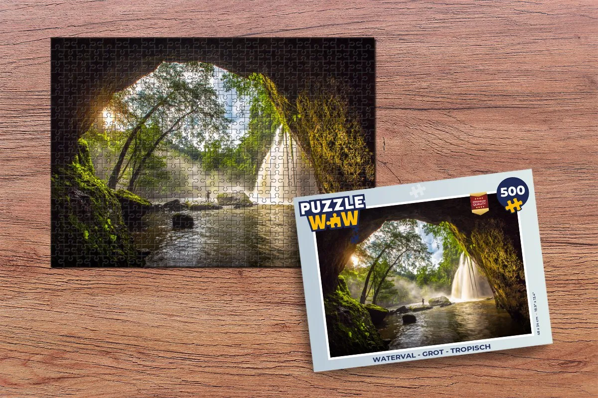 PuzzleWow Doorkijk Waterval Grot Legpuzzel 500 Stuks - Multicolor
