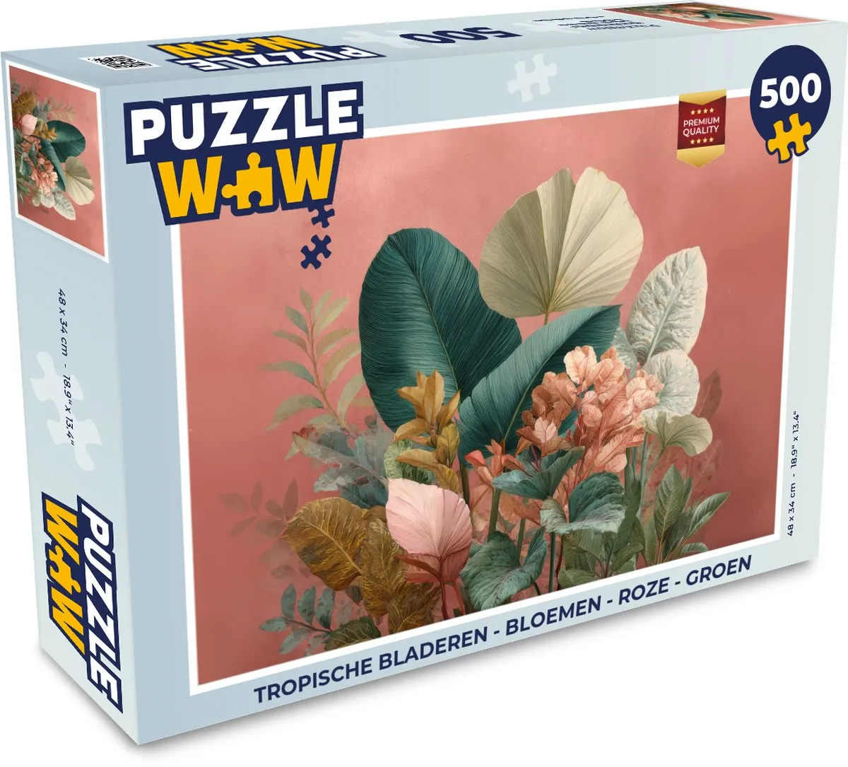 PuzzleWow Tropische Bladeren Legpuzzel 500 Stuks - Roze/Groen