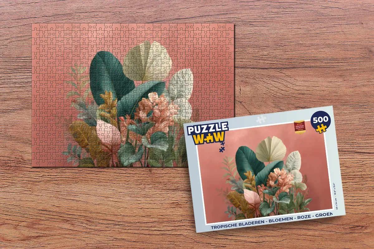 PuzzleWow Tropische Bladeren Legpuzzel 500 Stuks - Roze/Groen