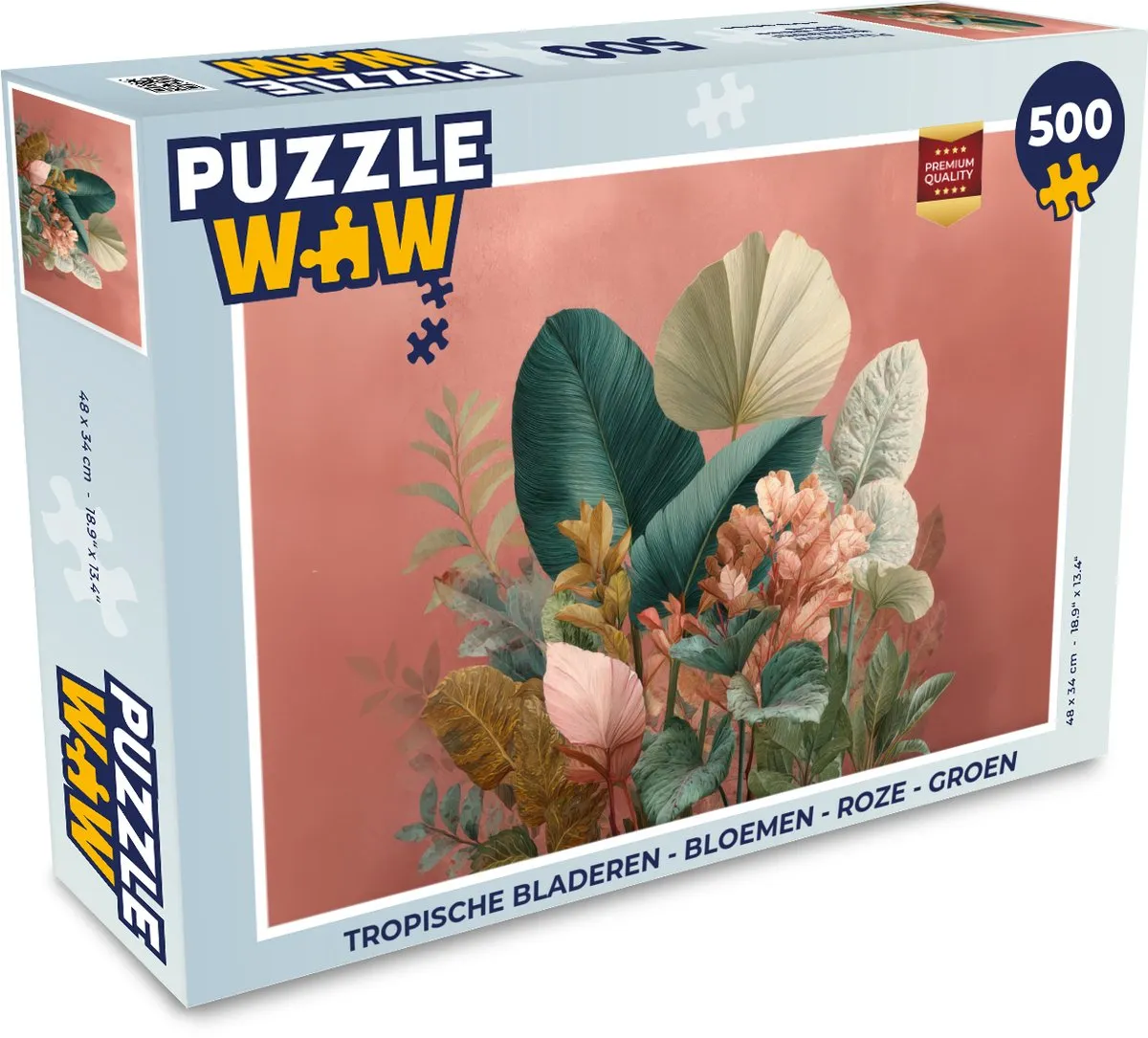 PuzzleWow Tropische Bladeren Legpuzzel 500 Stuks - Roze/Groen
