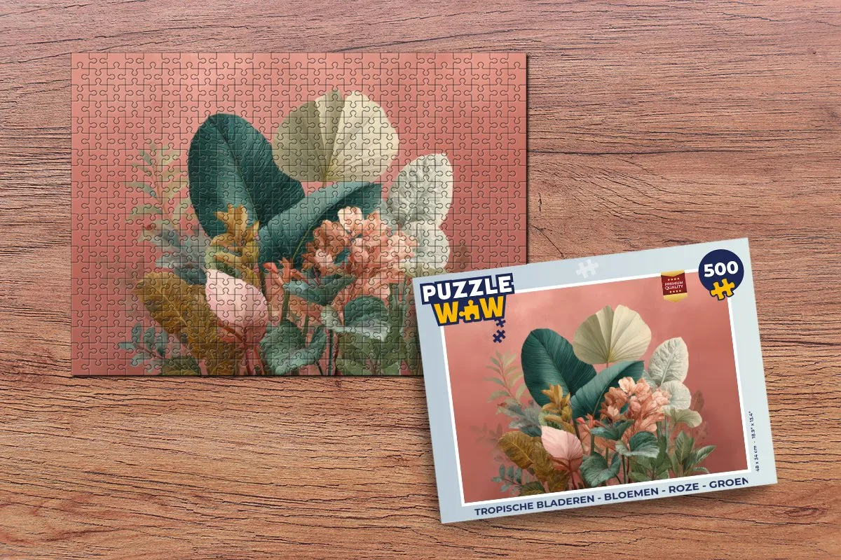 PuzzleWow Tropische Bladeren Legpuzzel 500 Stuks - Roze/Groen