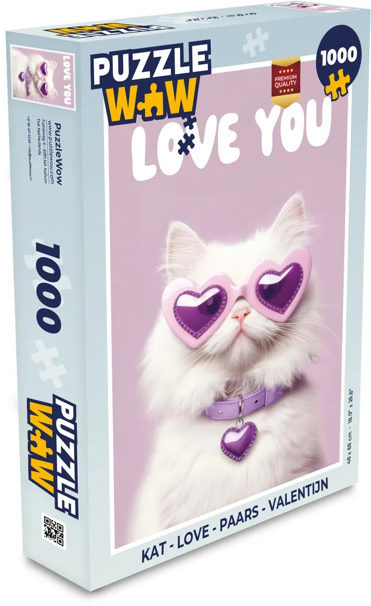 PuzzleWow Love Legpuzzel 1000 Stuks - Paarse Kat - MPN 8721169378190