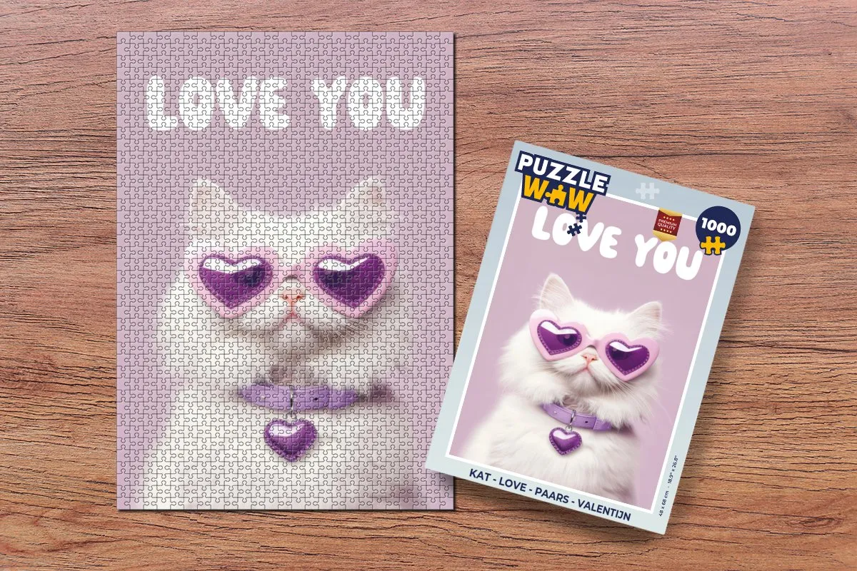 PuzzleWow Love Legpuzzel 1000 Stuks - Paarse Kat - MPN 8721169378190