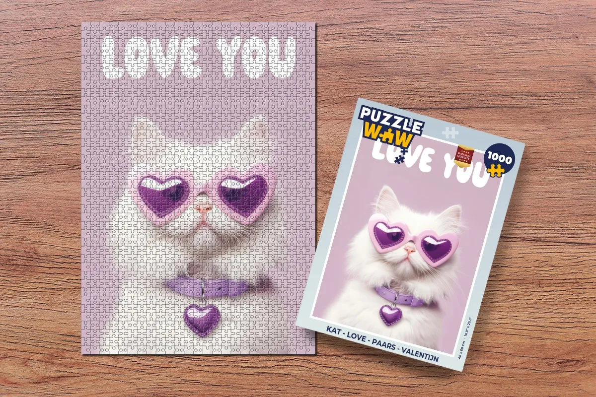PuzzleWow Love Legpuzzel 1000 Stuks - Paarse Kat - MPN 8721169378190